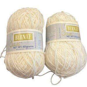 2 Skeins Bernat Natural Yarn Barella Sportspun Saluki‎ WHITE Soft Acrylic Nylon